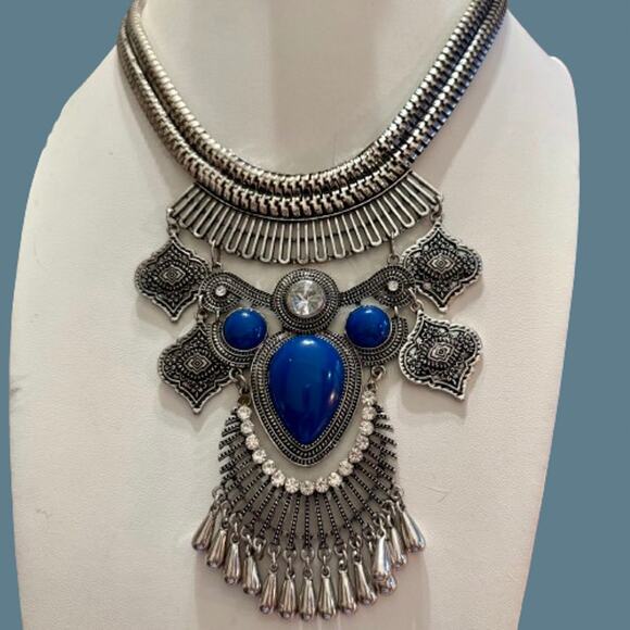 Statement Boho Ethnic Tribal Silver Tone Necklace - Picture 9 of 10